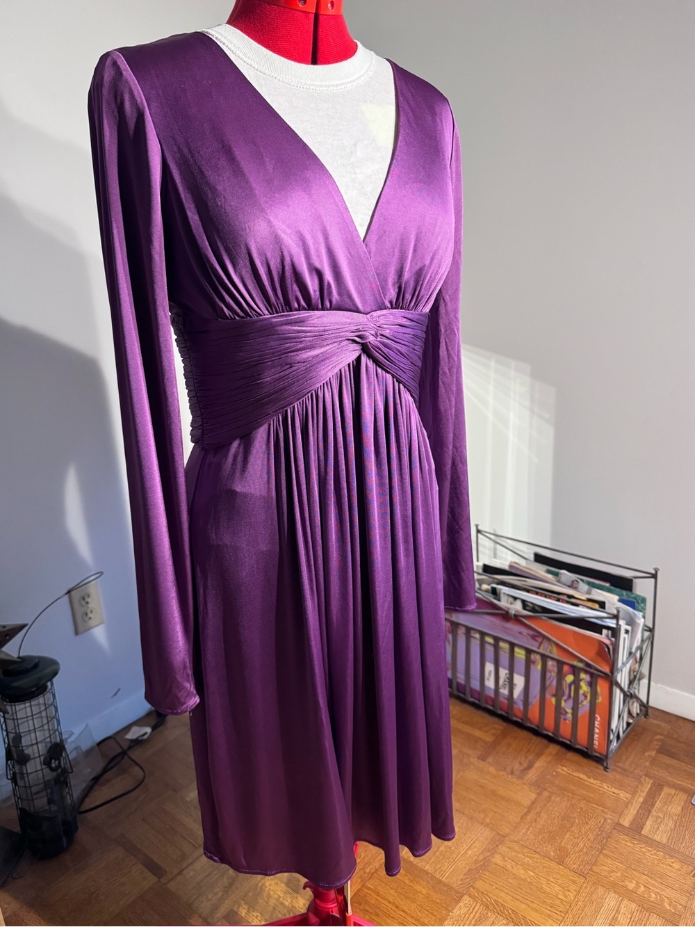 BCBGMaxAzria Purple Long-Sleeve Twist-Waist Dress